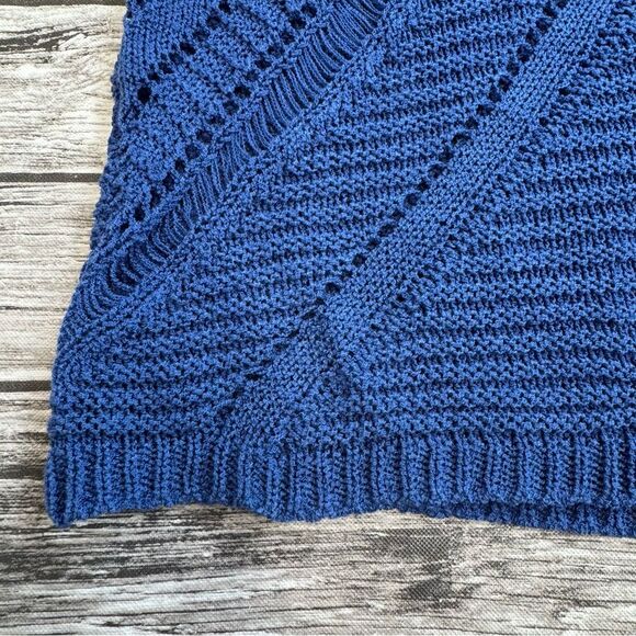 Fever Women's Open Crochet Short Sleeve Sweater Blouse Royal Blue S SM Small Rib - Picture 6 of 12